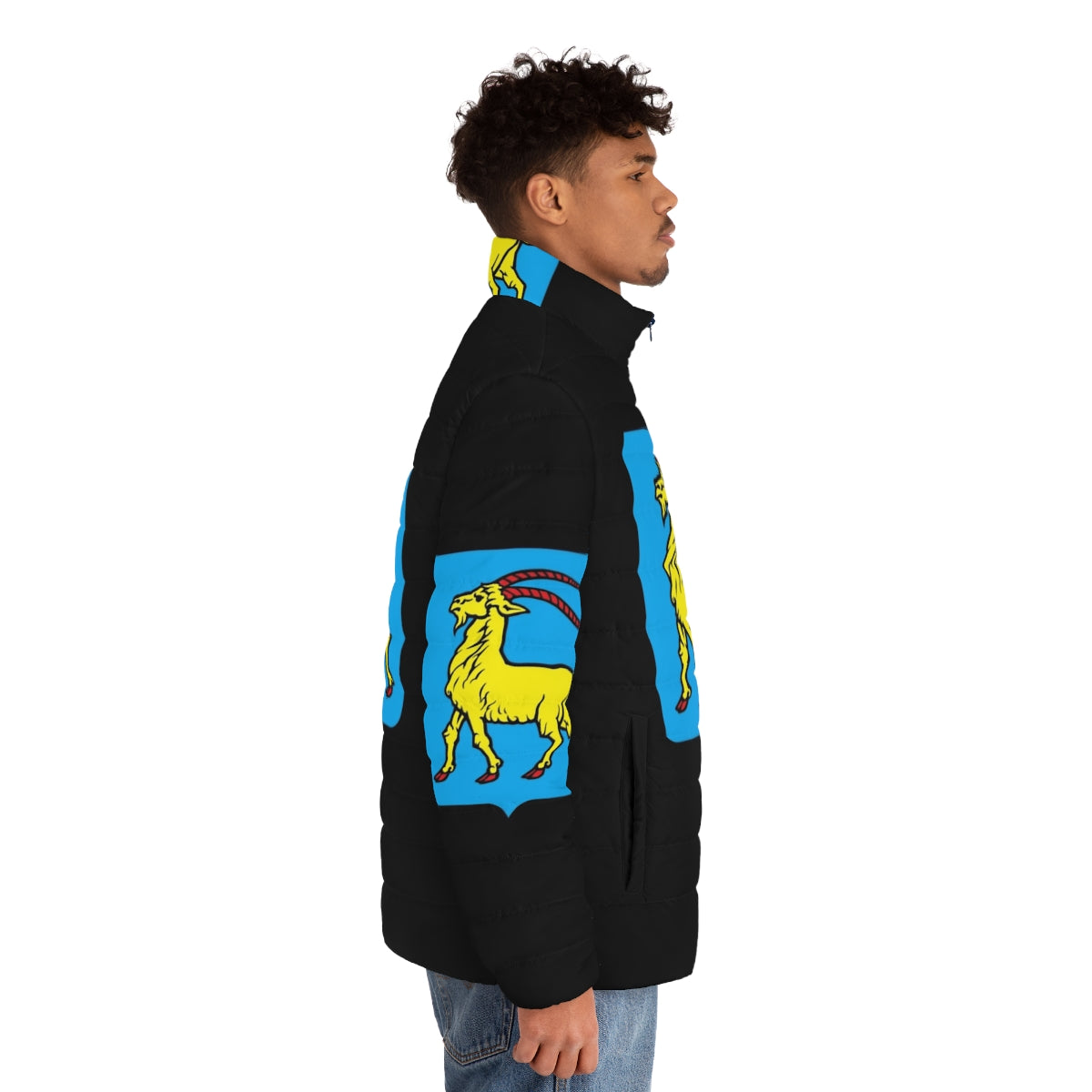 Puffer jacket featuring the coat of arms of Istria, Croatia with a heraldic goat design - men side right