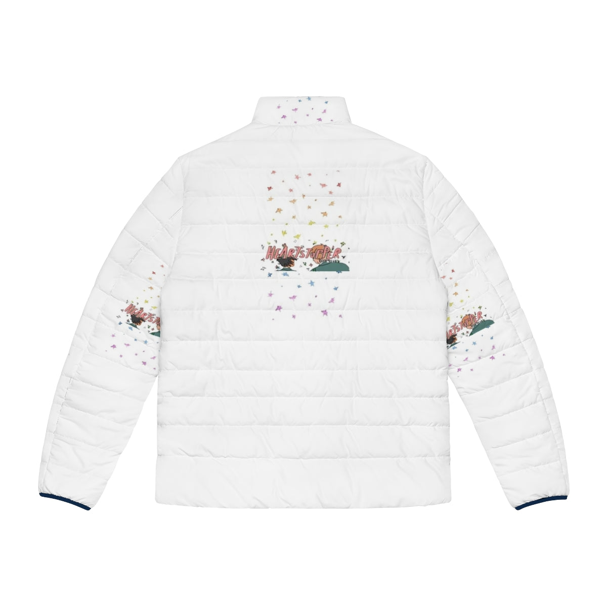 Heartstopper inspired puffer jacket featuring LGBTQ-themed design - Back