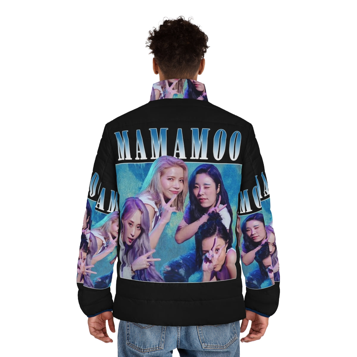 Mamamoo vintage retro puffer jacket featuring the KPOP girl group - men back