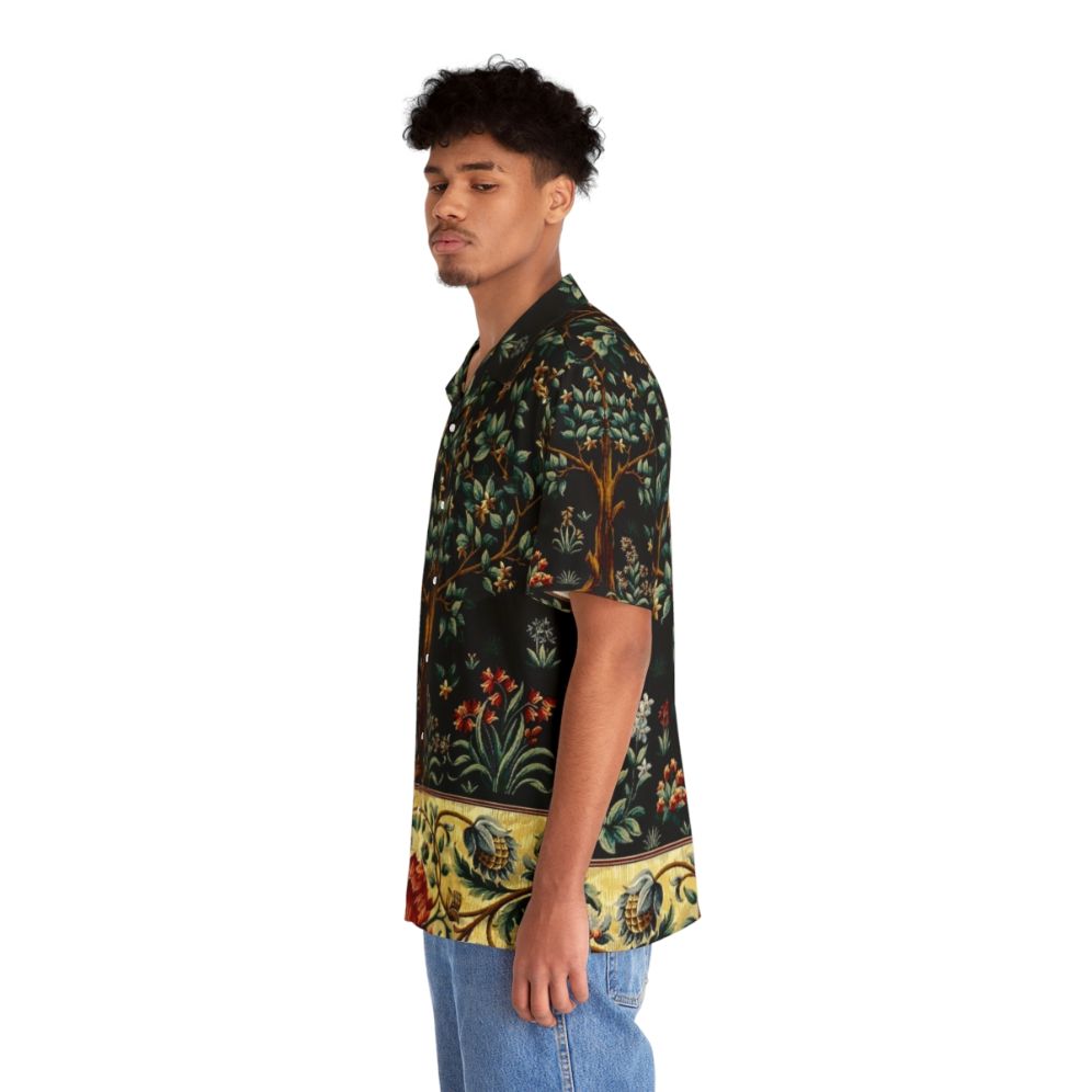 Tropical floral midnight Hawaiian shirt with mythical creatures - People Left