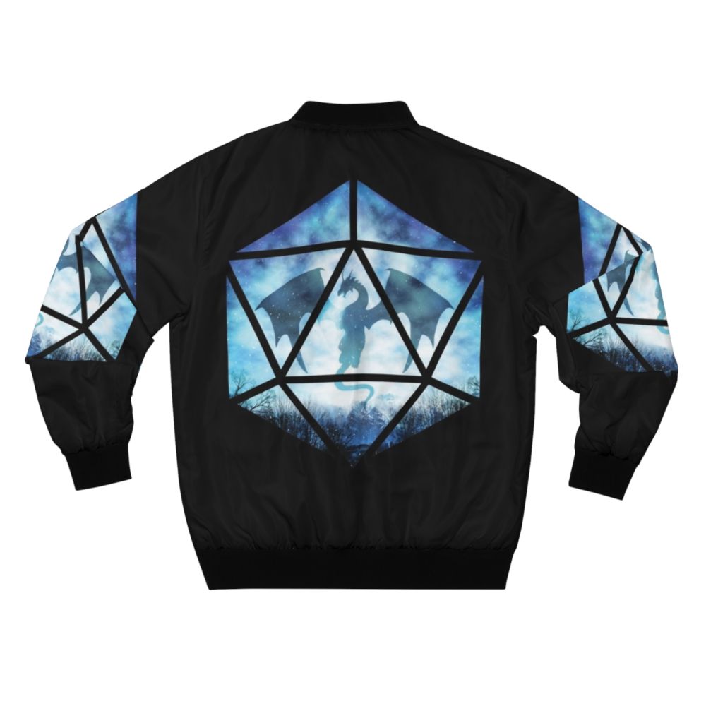 An ice dragon D20 bomber jacket with a blue and white design - Back