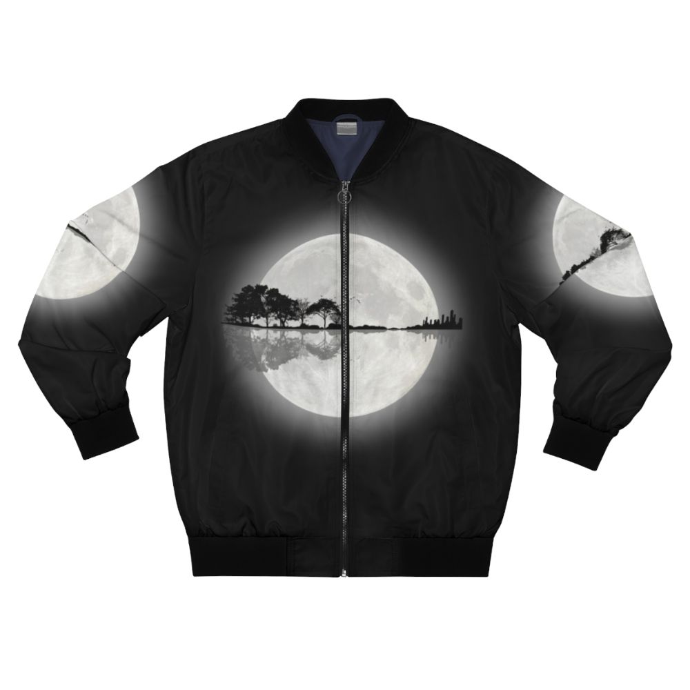 Minimalist bomber jacket with a nature and guitar silhouette design