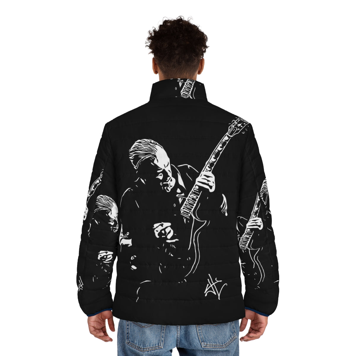 Metallica James Hetfield Vector Art Puffer Jacket for Heavy Metal Music Fans - men back