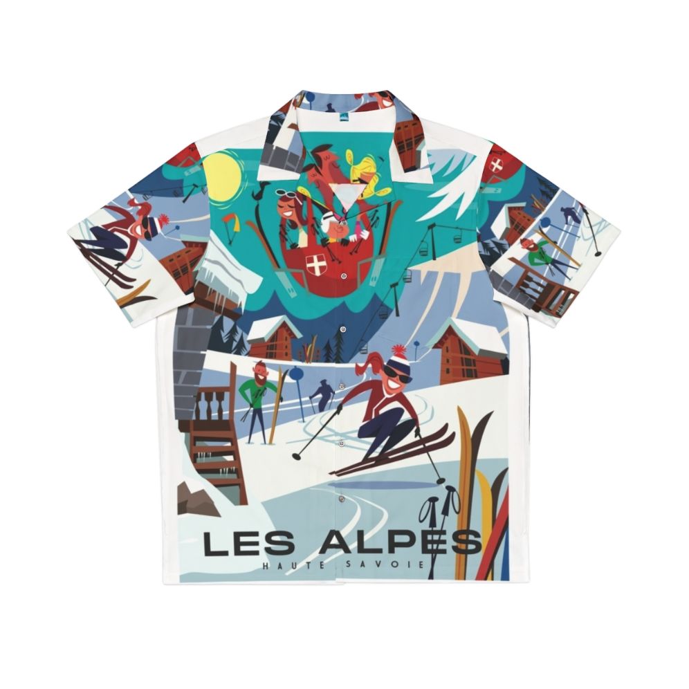 Les Alpes ski poster Hawaiian shirt featuring mountain and winter sports design