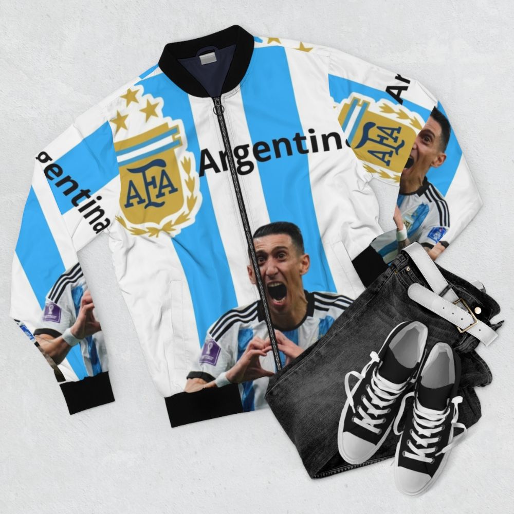 Stylish Argentina Di Maria Bomber Jacket from the 2022 World Cup in Qatar - Flat lay