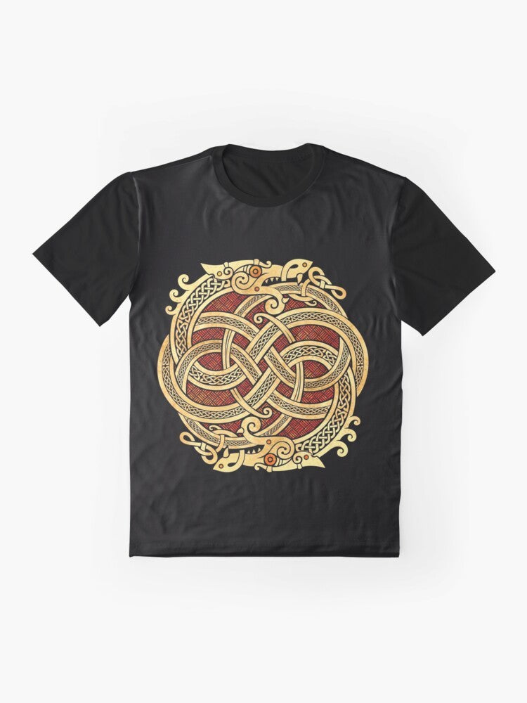 A Celtic dragon design featuring intricate Celtic knot patterns and mythical dragon imagery. - Flat lay