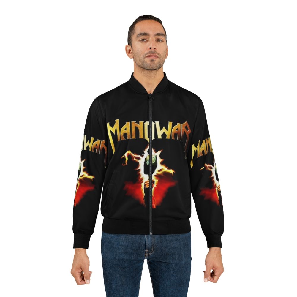 Manowar band logo printed on a stylish bomber jacket - Lifestyle