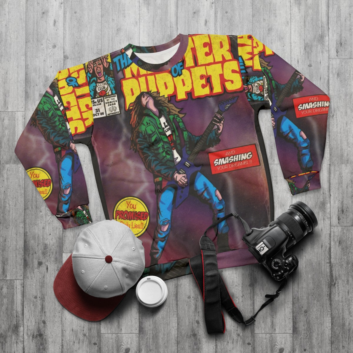 Stranger Things Eddie Munson "Master of Puppets" Sweatshirt - flat lay