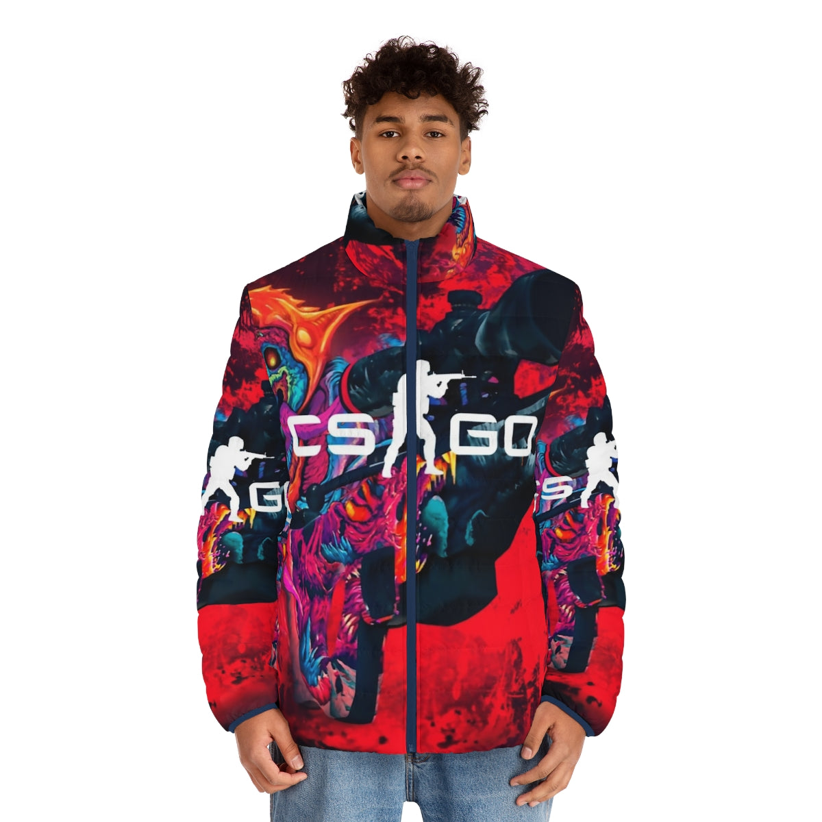 Hyper Beast CSGO puffer jacket with tactical design and pattern - men front