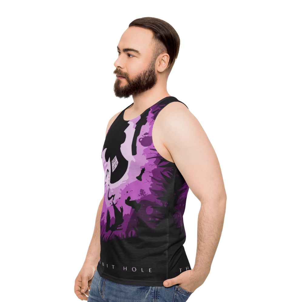 Unisex graphic tank top with Gotham City and Justice League design - men side