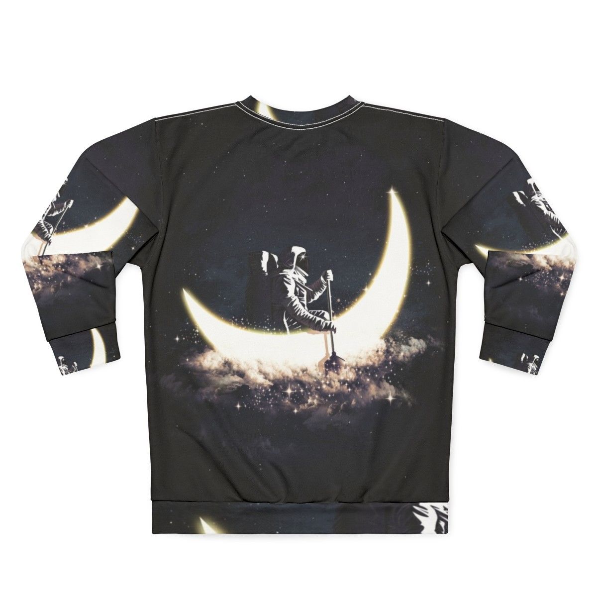 Cosmic Moon Sailing Sweatshirt featuring an abstract space and astronaut design - Back