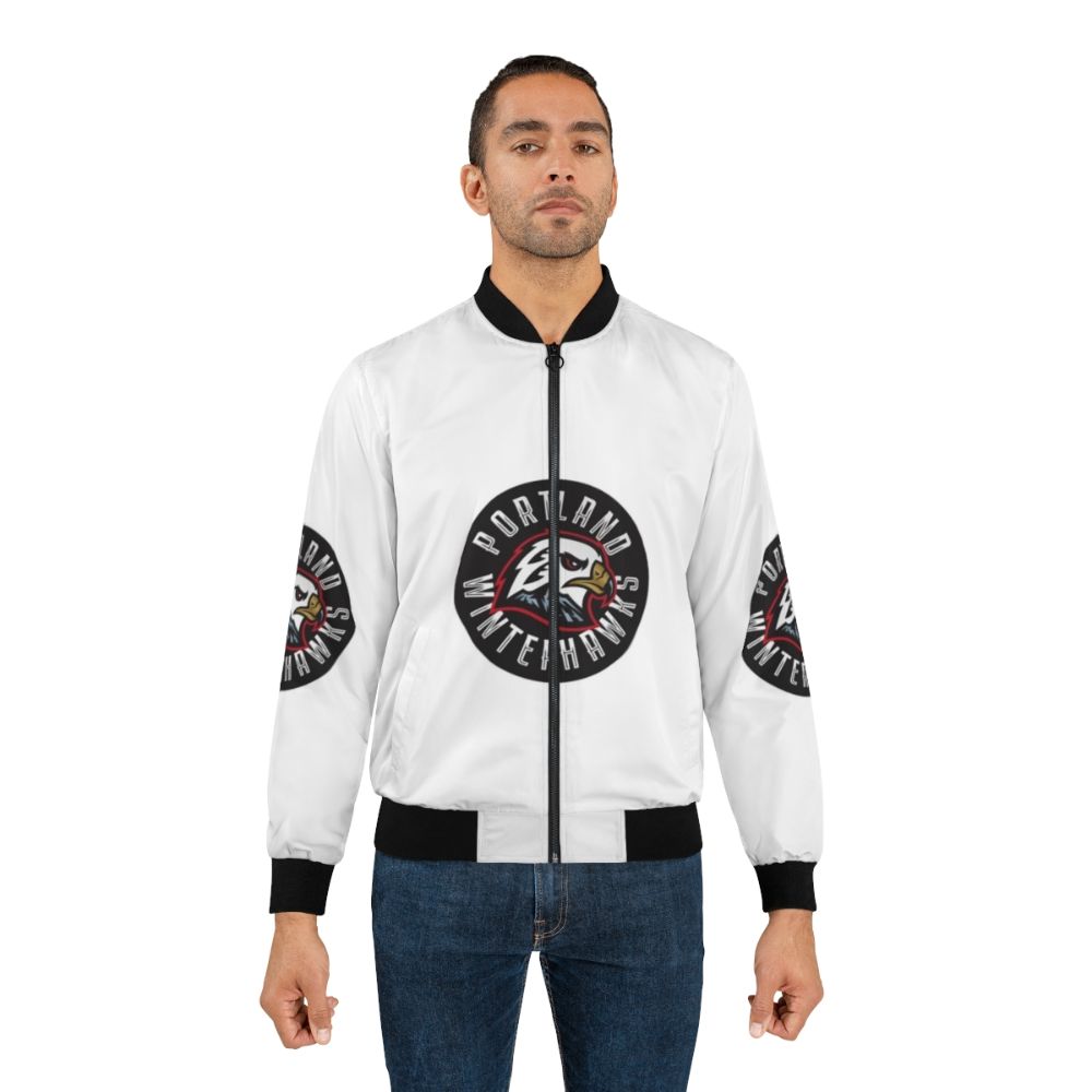 Portland Winterhawks Bomber Jacket with Hockey Logo - Lifestyle