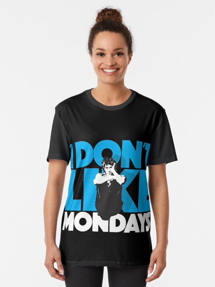 Vintage "I Don't Like Mondays" graphic t-shirt with 80s new wave punk style design - Women