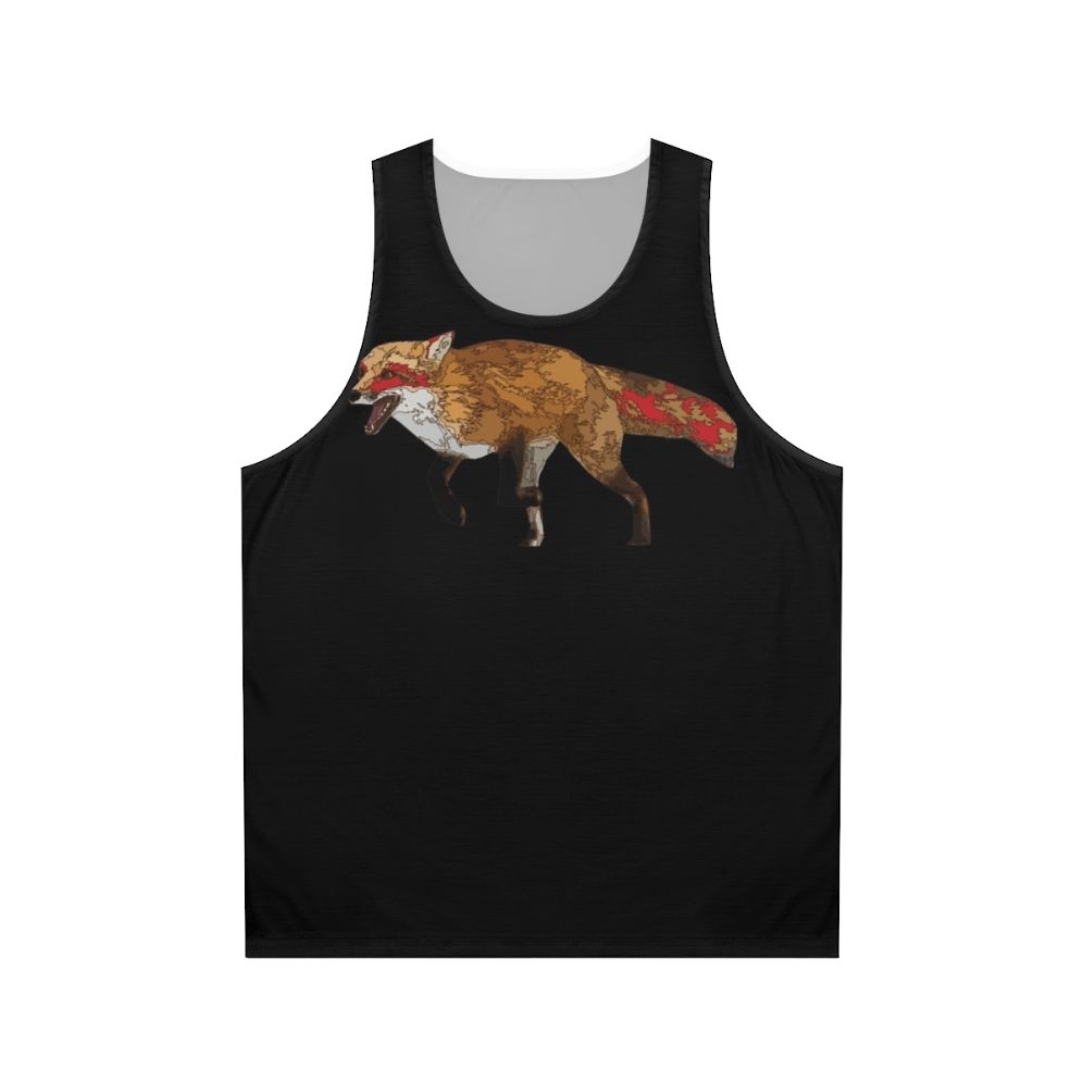 Unisex tank top with graphic design of a kitsune fox in autumn