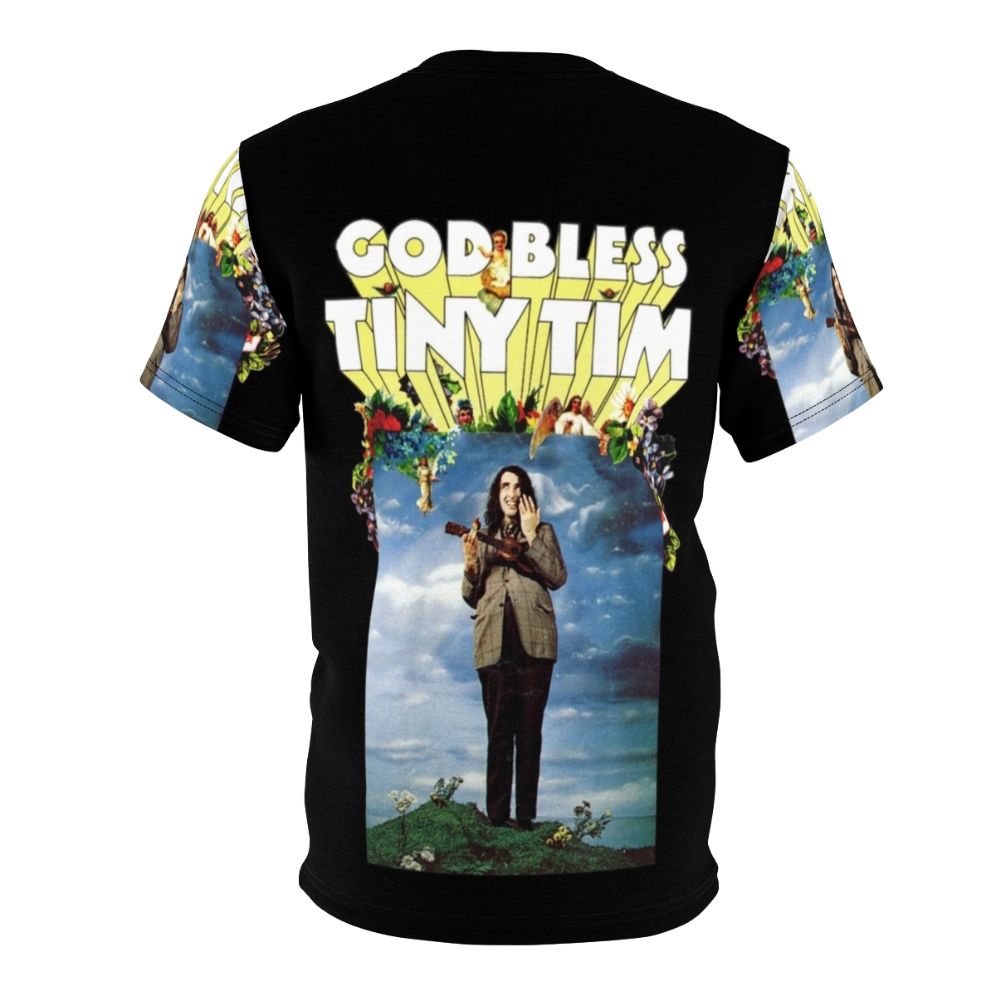 Vintage-inspired graphic t-shirt featuring the legendary crooner Tiny Tim and the classic song "God Bless Tiny Tim". - Back