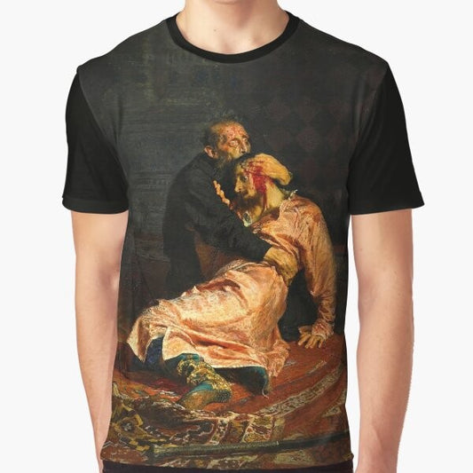 Vivid retro graphic t-shirt featuring the painting "Ivan the Terrible and His Son Ivan" by Ivan Repin