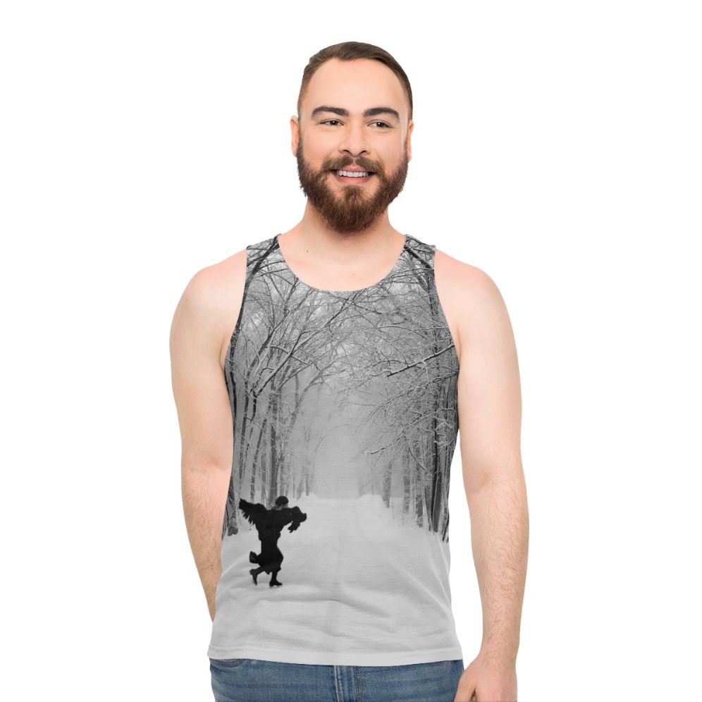 Joni Mitchell inspired unisex black crow graphic tank top - men