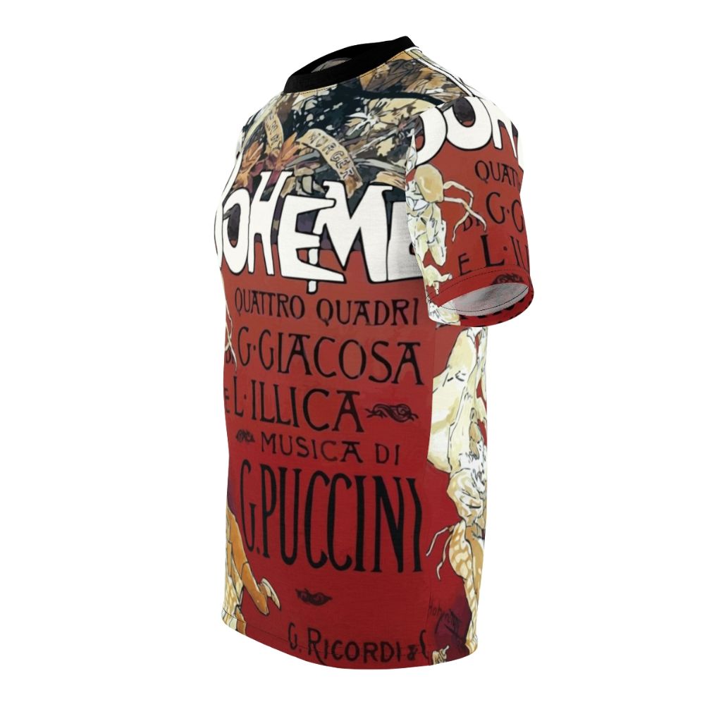 Vintage-style t-shirt featuring the iconic opera 'La Boheme' by Puccini - men left