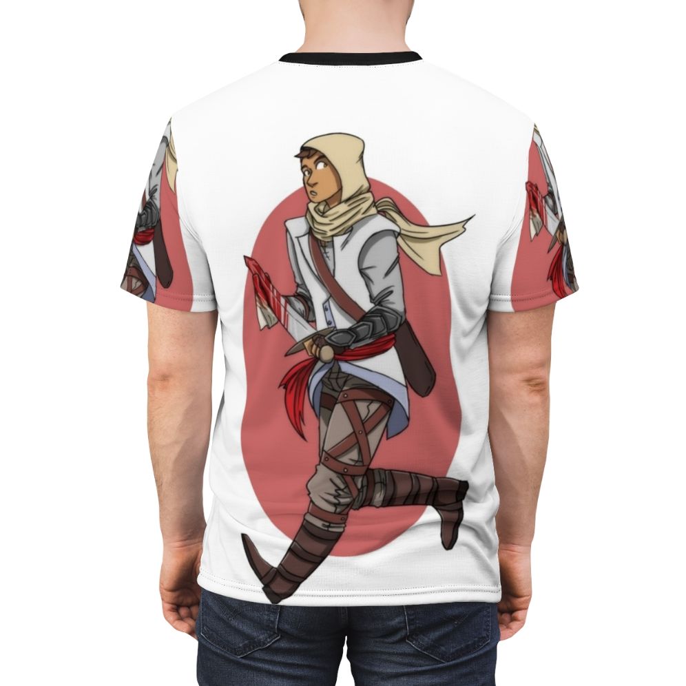 Custom Assassin's Creed Altair T-Shirt featuring a unique fan art design inspired by the popular video game franchise. - men back