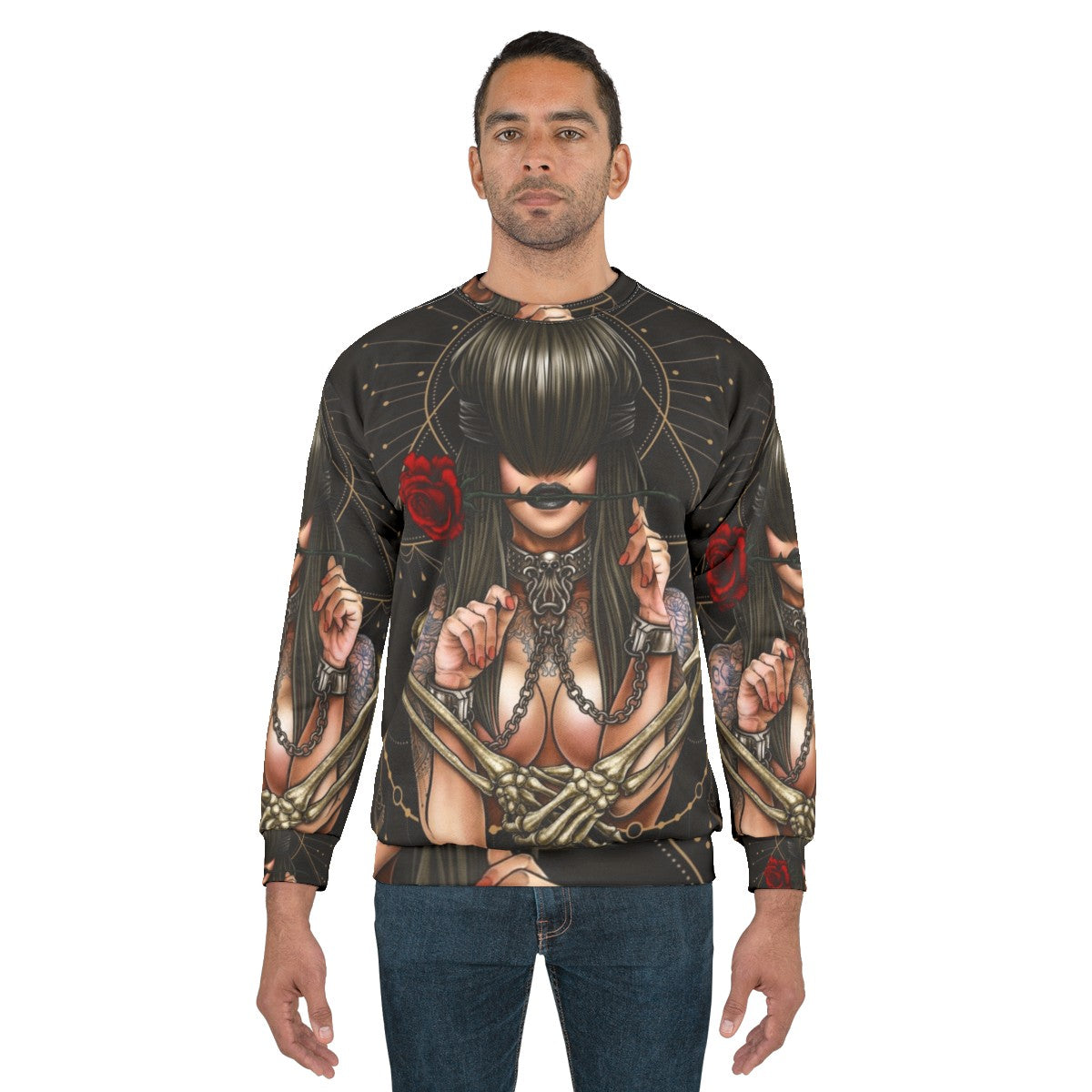 "See No Evil" sweatshirt featuring neo traditional tattoo-inspired surreal art design - men