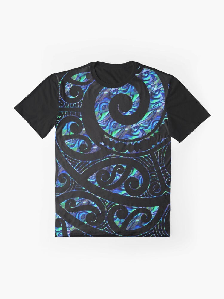 New Zealand Maori paua tattoo koru design graphic t-shirt - Flat lay