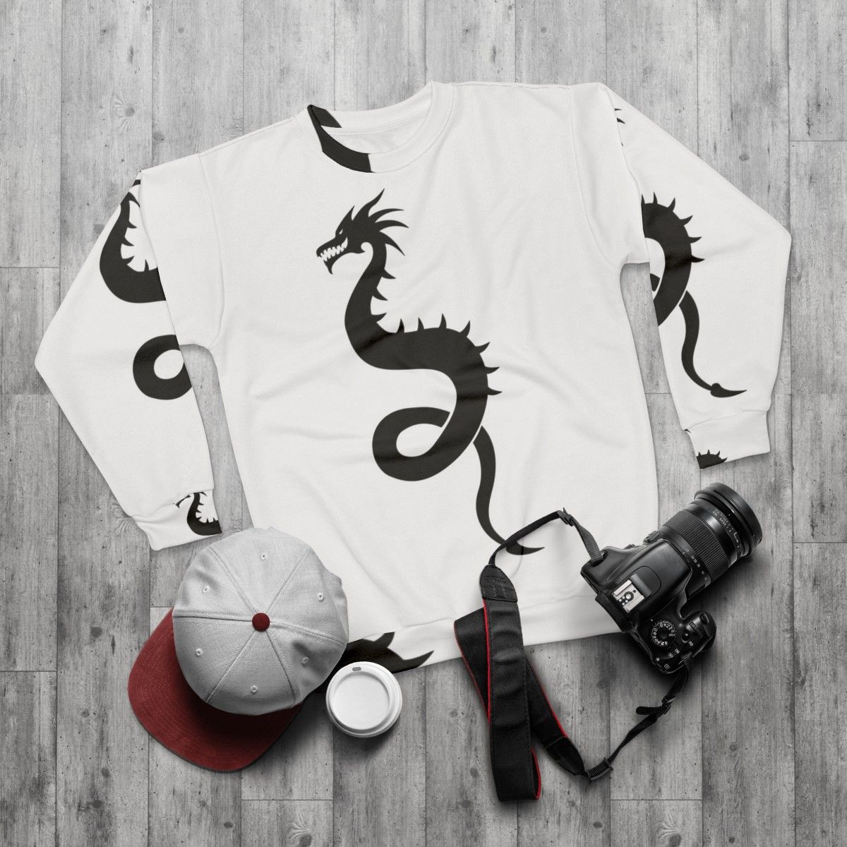 Legendary animals dragon silhouette cool sweatshirt - flat lay