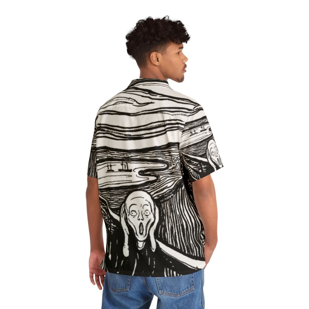 Edvard Munch The Scream Black and White Hawaiian Shirt - People Back