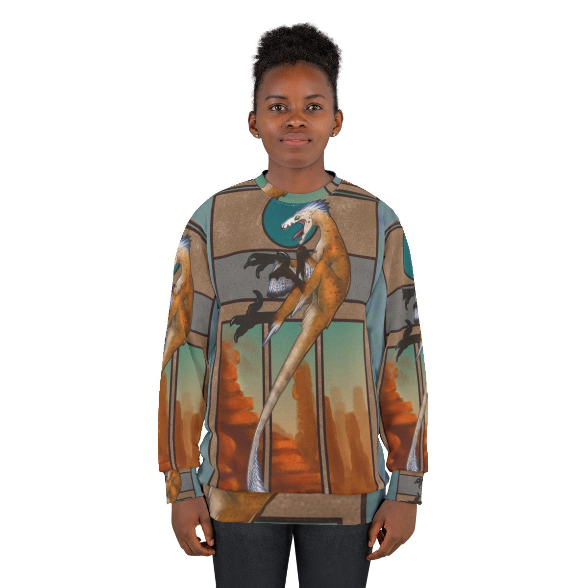 Feathered Velociraptor Dinosaur Sweatshirt - women