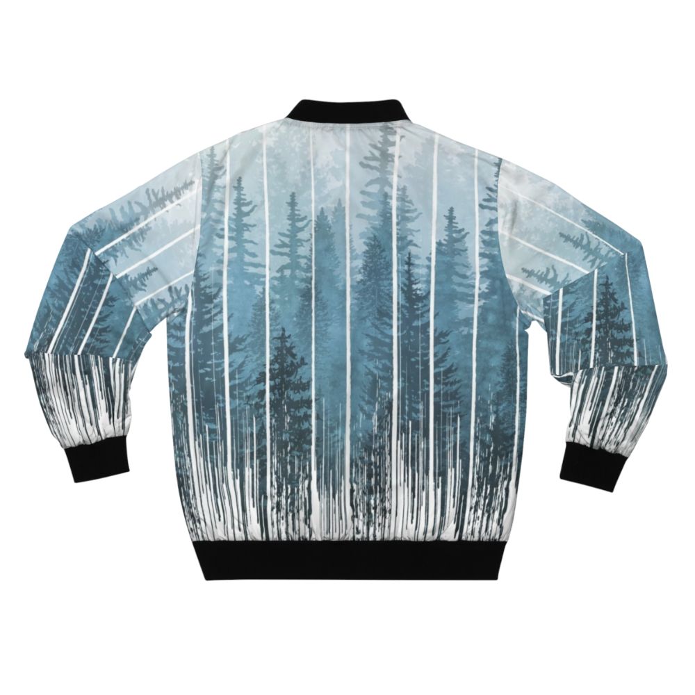 Grunge turquoise bomber jacket with misty forest design - Back