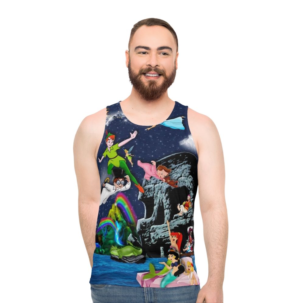 Peter Pan Unisex Tank Top with Neverland and Skull Graphic - men