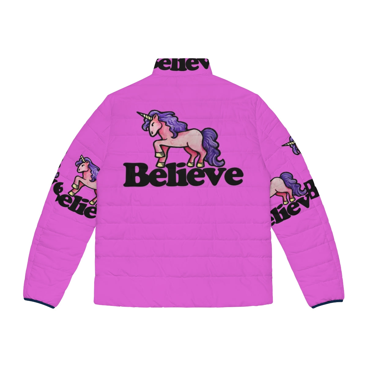 Believe In Unicorns Puffer Jacket with a cute unicorn design - Back