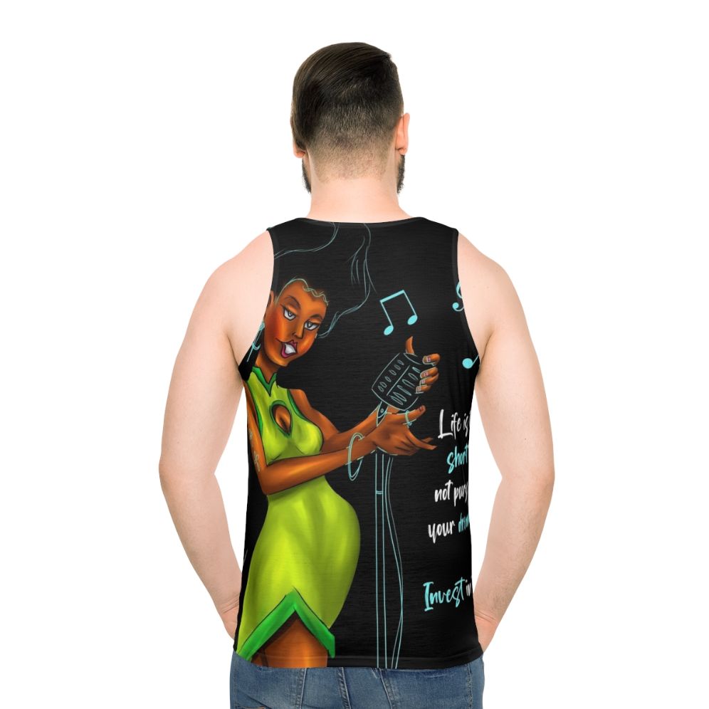 Inspirational unisex tank top with "A Life Of Dreams" quote - men back