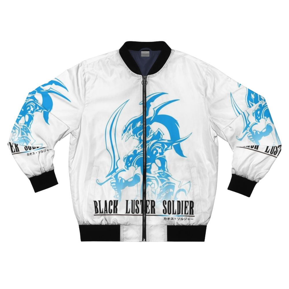 Black bomber jacket with Yugioh and Final Fantasy inspired design