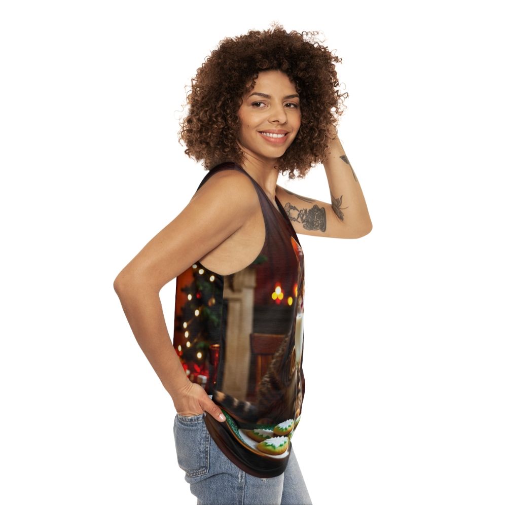 Santa's Secret Helper Unisex Christmas Cat Tank Top - women side