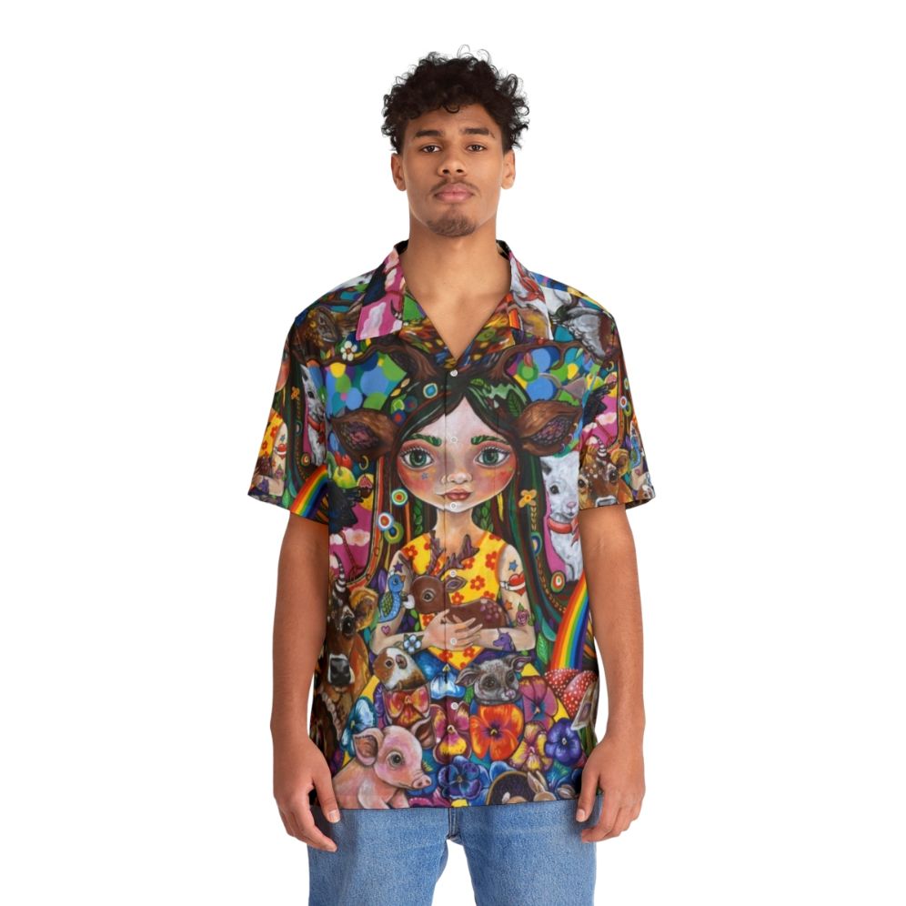 Eco-friendly Hawaiian shirt with nature and goddess design - People Front