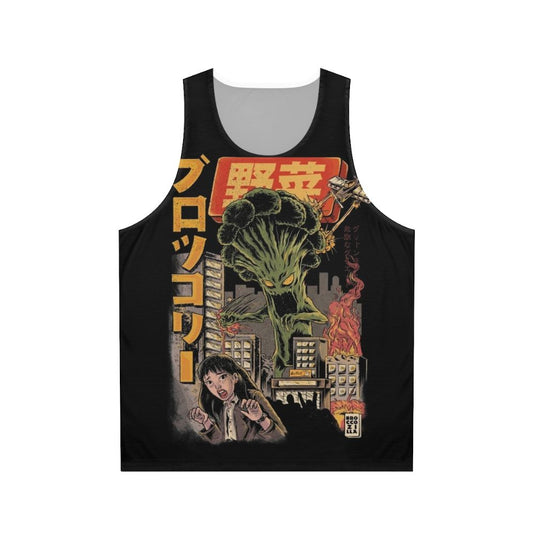 Unisex anime broccoli tank top with retro Broccozilla horror design