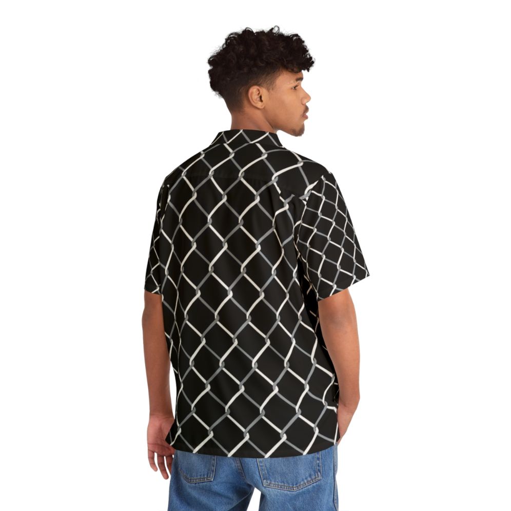 Stylish chain link patterned black and white Hawaiian shirt - People Back