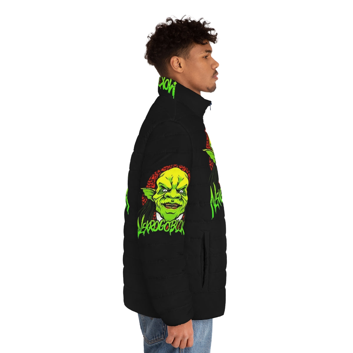 Nekrogoblikon heavy metal puffer jacket with band logo - men side right