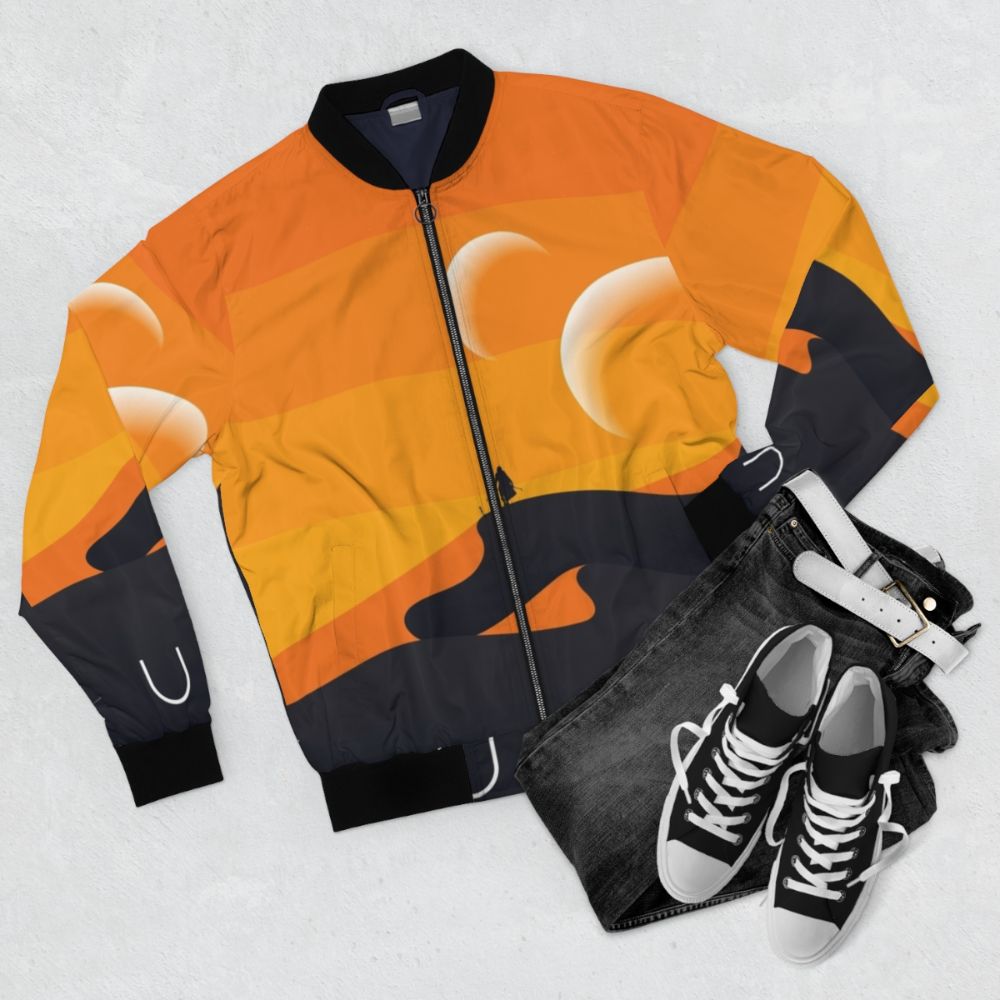 Dune 2021 Arrakis Poster Bomber Jacket - Flat lay