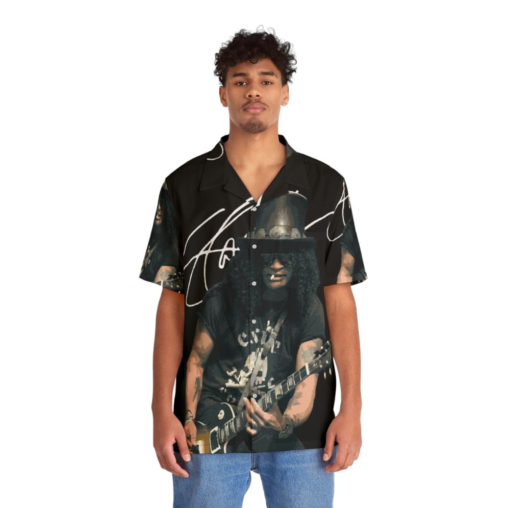 Slash Guitar Hawaiian Shirt featuring Guns N' Roses inspired design - People Front