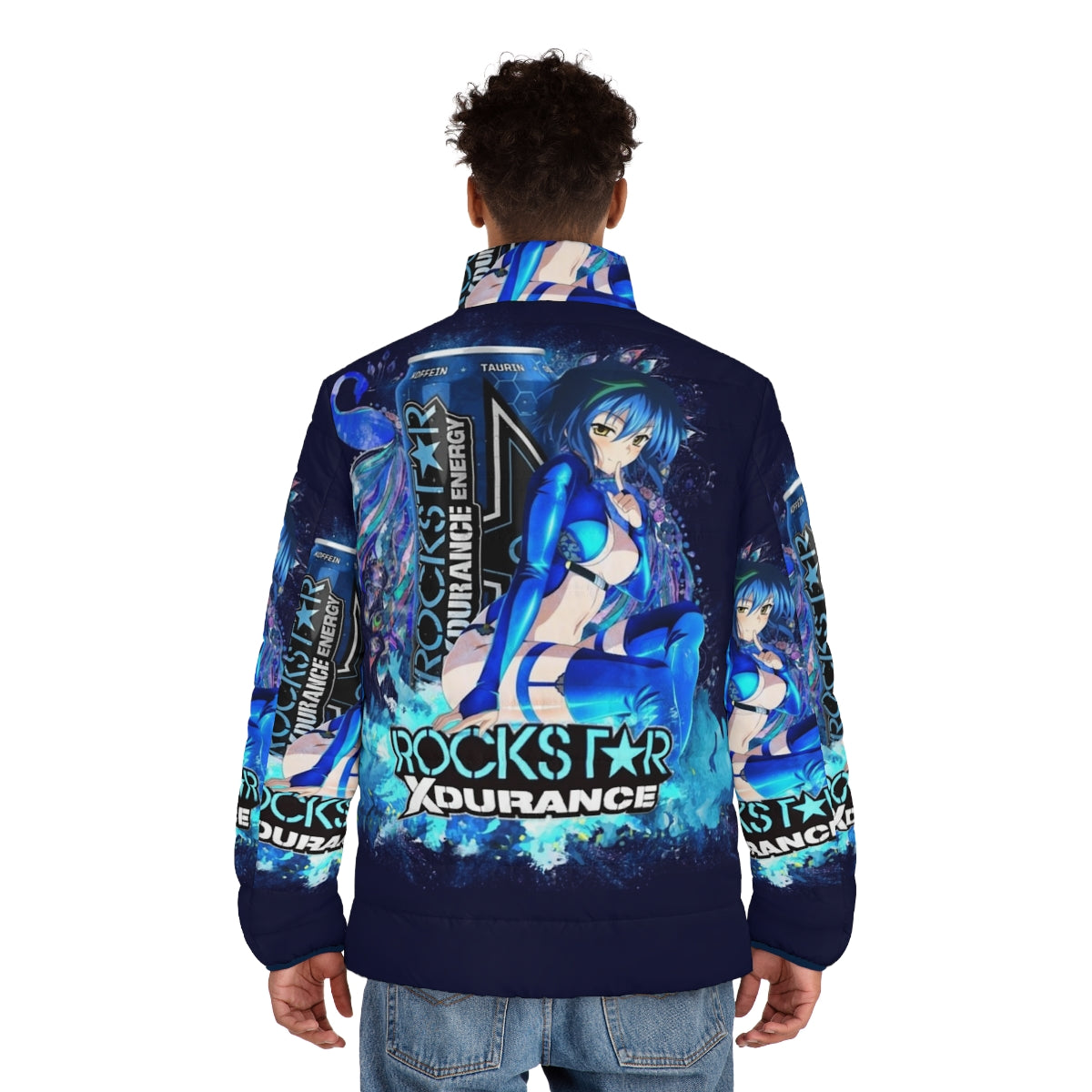 Highschool DxD Xenovia Quarta Anime Girl Blue Hair Puffer Jacket - men back