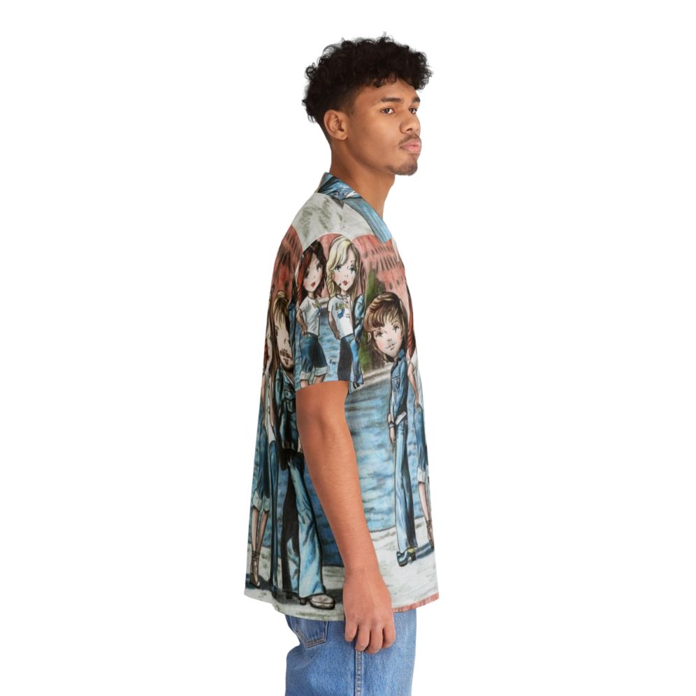 Retro Hawaiian shirt with city skyline and tropical elements - People Pight