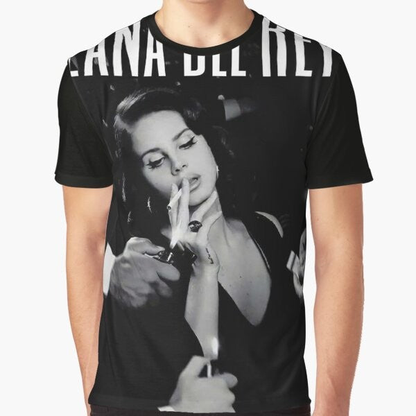 Black graphic t-shirt featuring the Lana Del Ray design