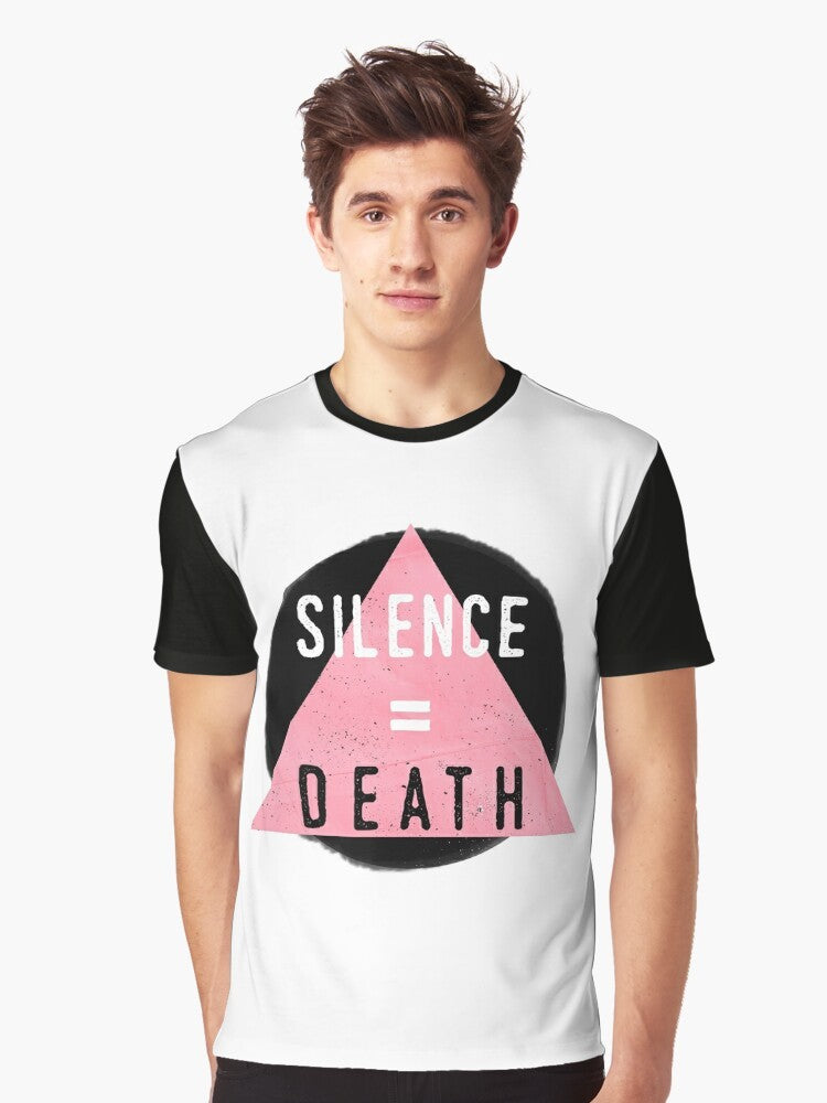 Silence = Death LGBTQ graphic t-shirt design with rainbow Pride colors - Men