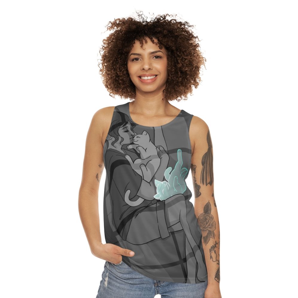 Waiting Unisex Tank Top with Cat Design - women