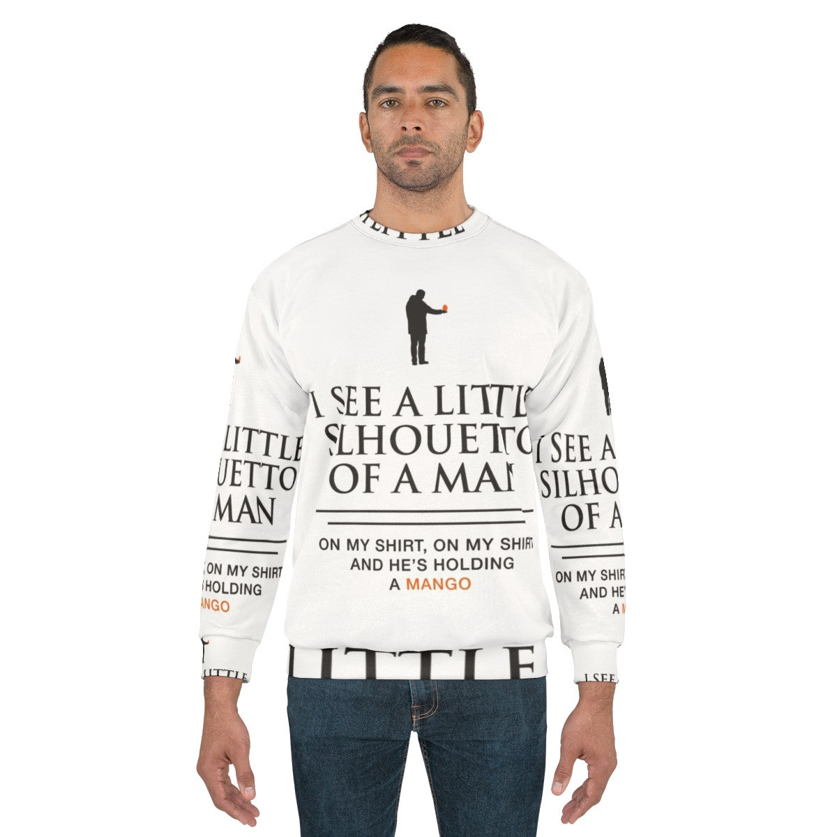 Mango-themed sweatshirt with funny music lyrics - men