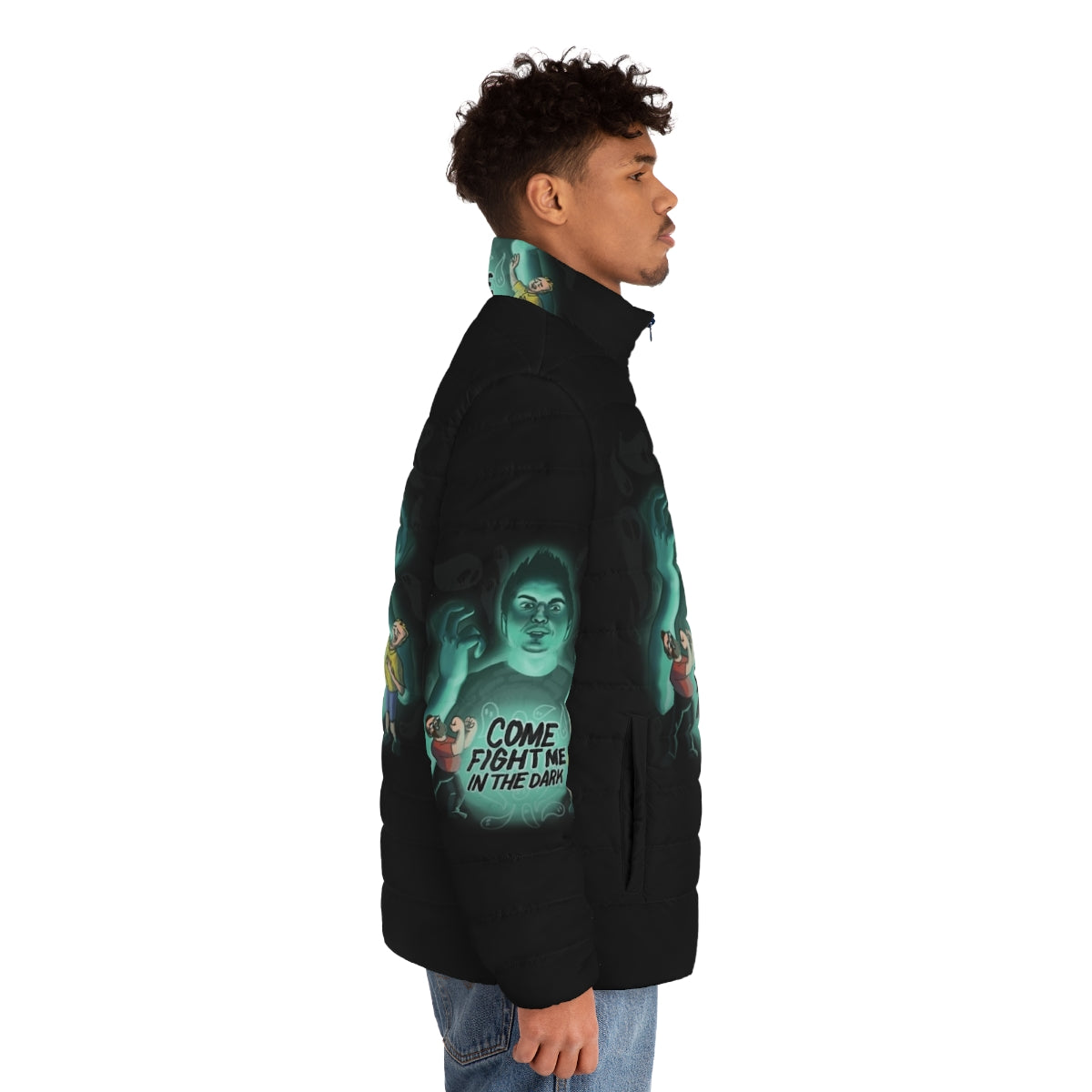 Dark puffer jacket for the ultimate ghost hunting experience - men side right