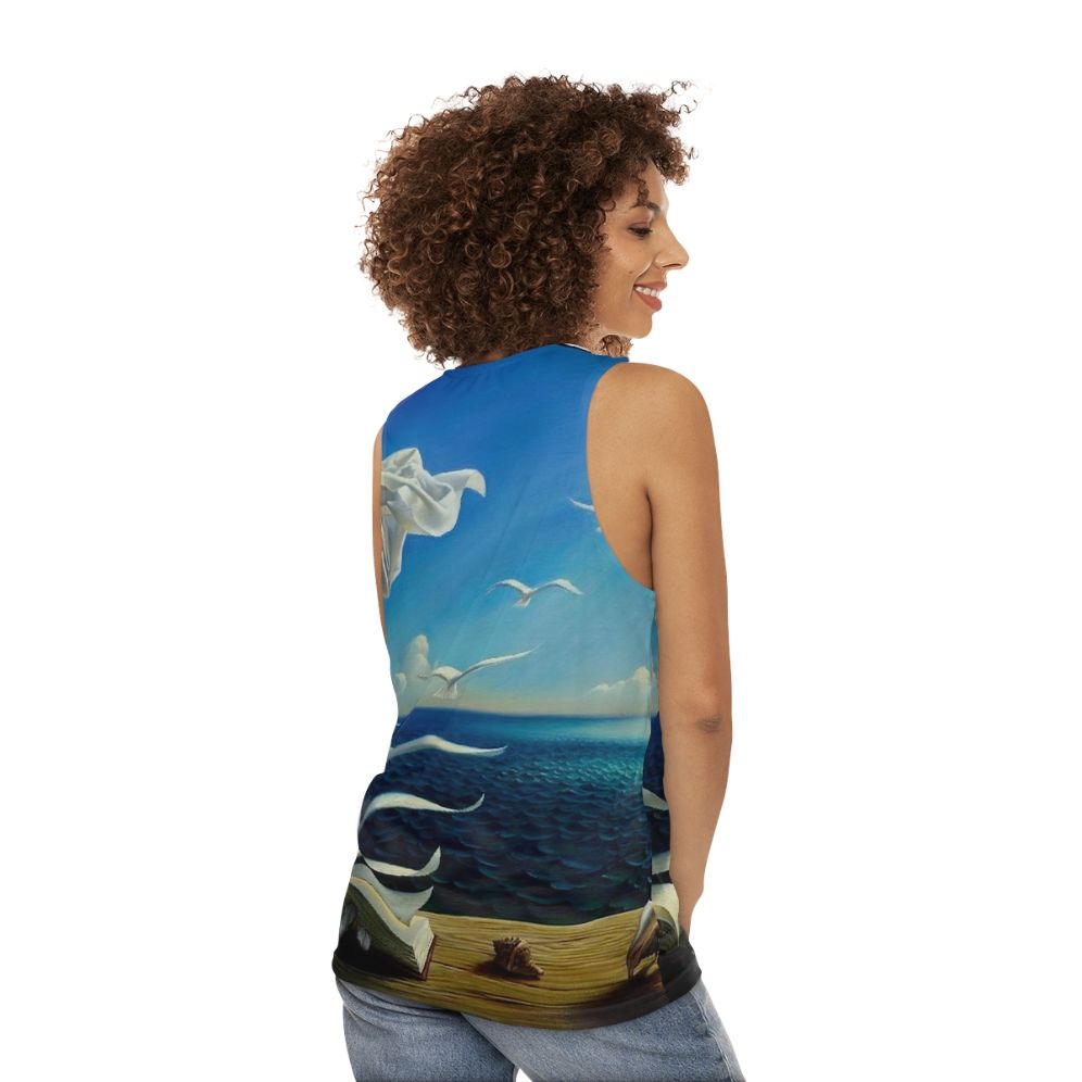 Surreal fantasy bird art vintage inspired unisex tank top - women back