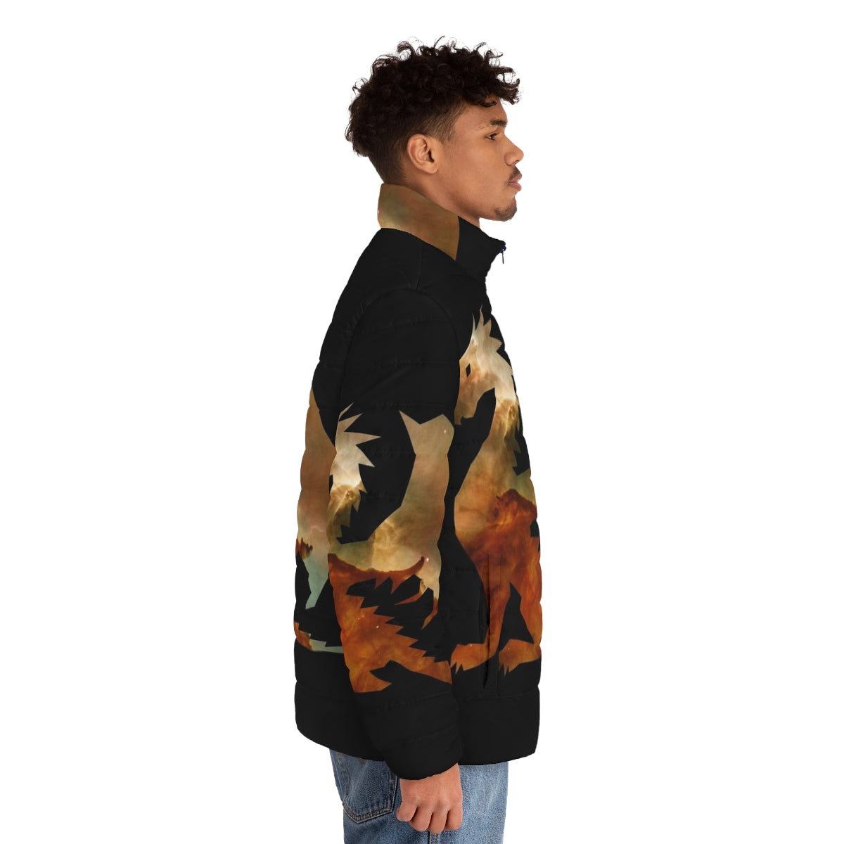 Cosmic watercolor legendary dragon puffer jacket - men side right