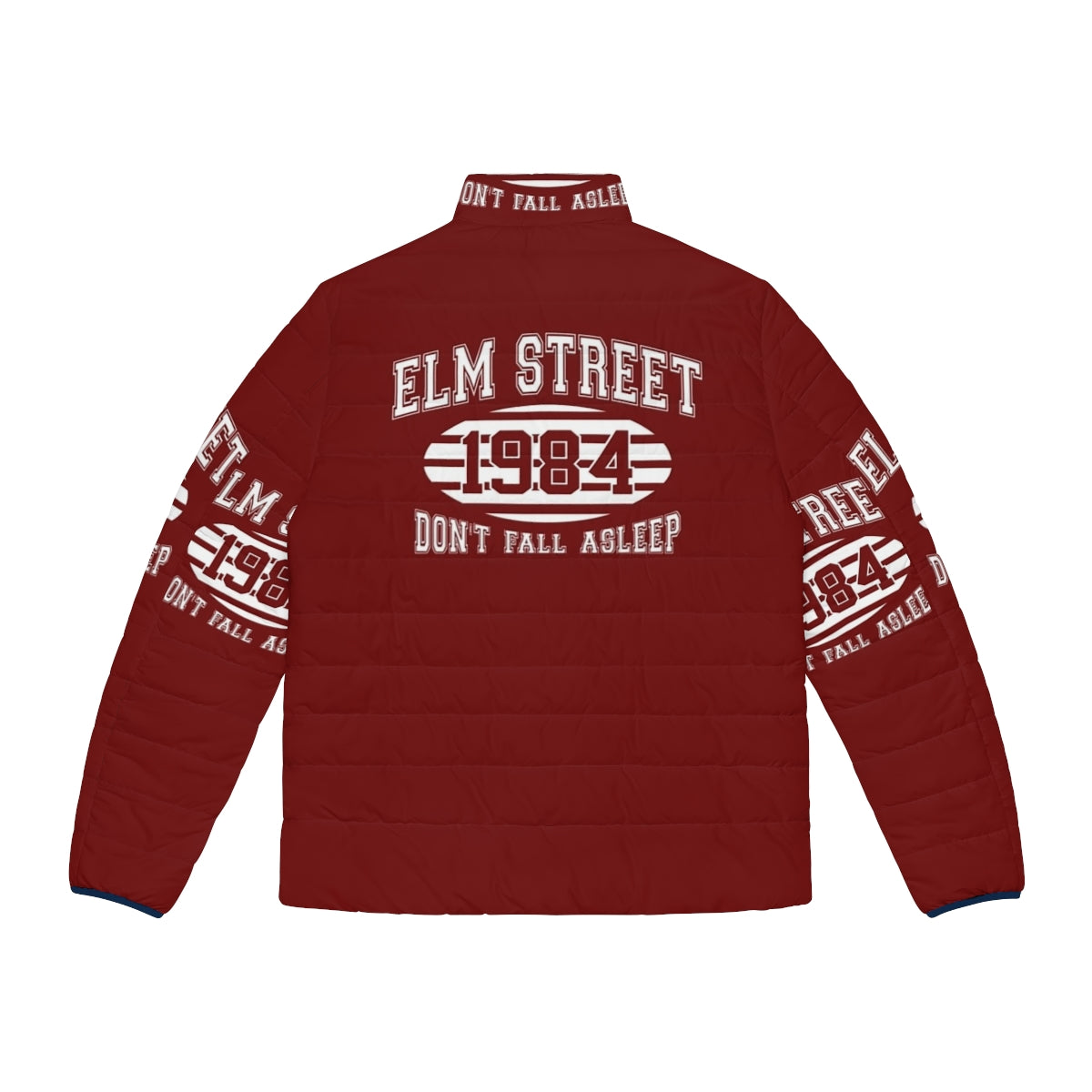 Elm Street College Puffer Jacket featuring Freddy Krueger design - Back